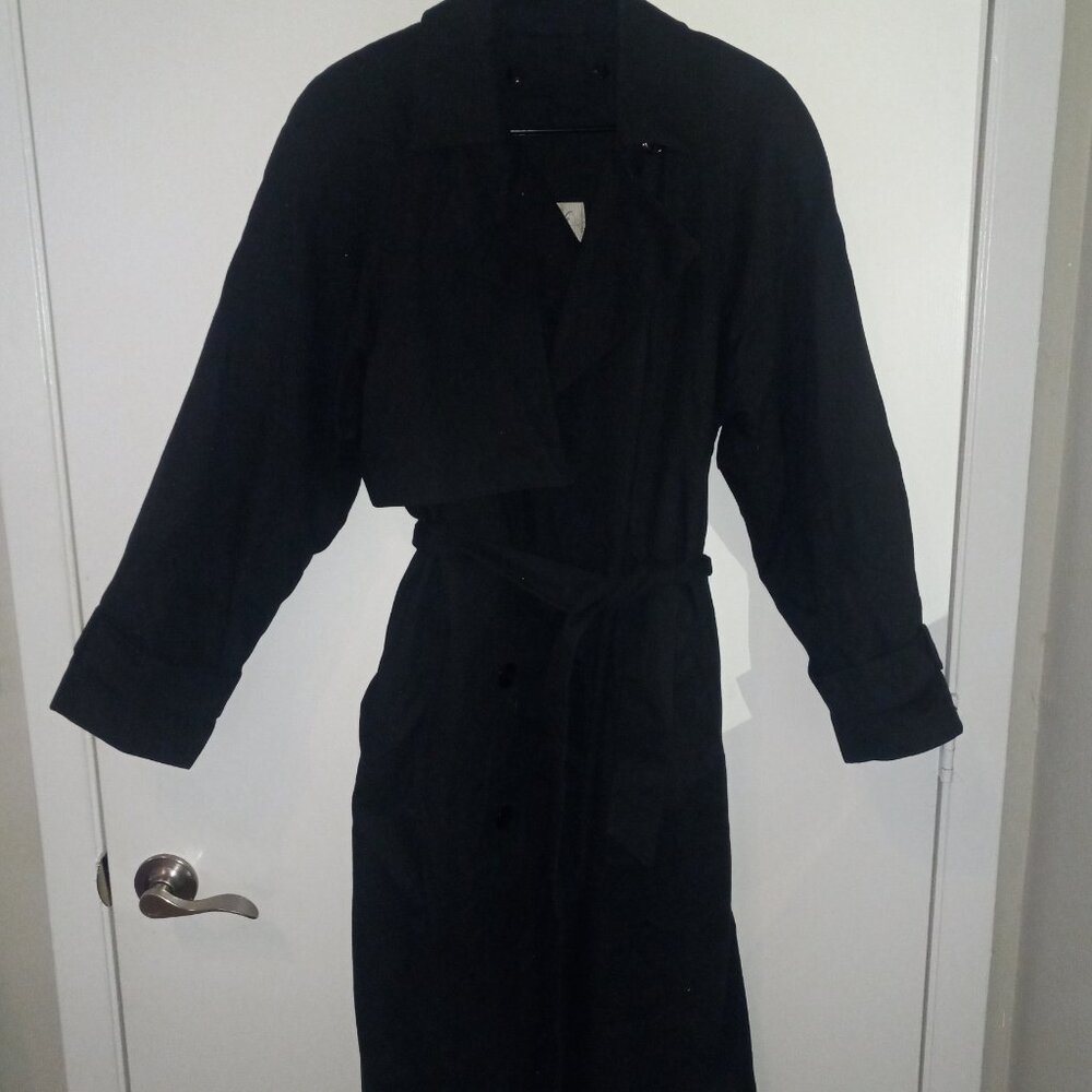 Vintage Jacqueline Ferrar Double Breasted Black Trench Coach Women's SZ 10